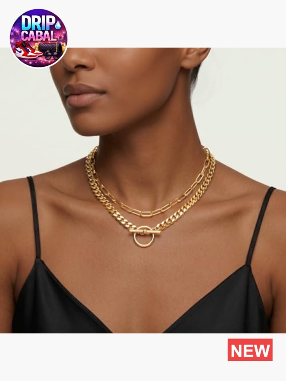 Chunky Gold Layered Paperclip Cuban Chain Necklace Set 2 Pack - Picture 2 of 7
